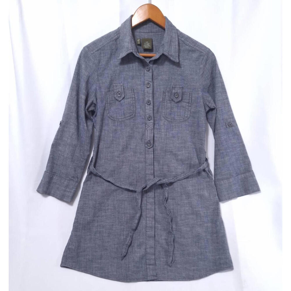 Anthropologie Fei Shirt Dress Womens Size‎ S Tunic Belted 3/4 Sleeves  Blue Gray